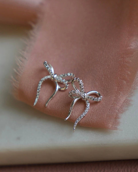 silver cz bow studs