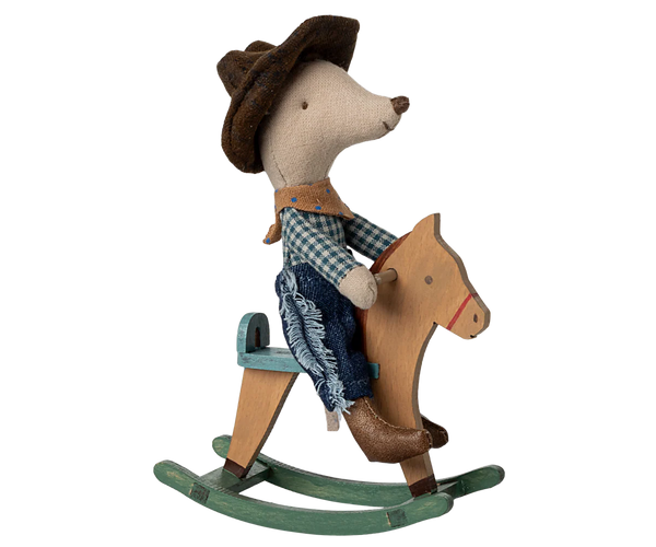 cowboy mouse on rocking horse