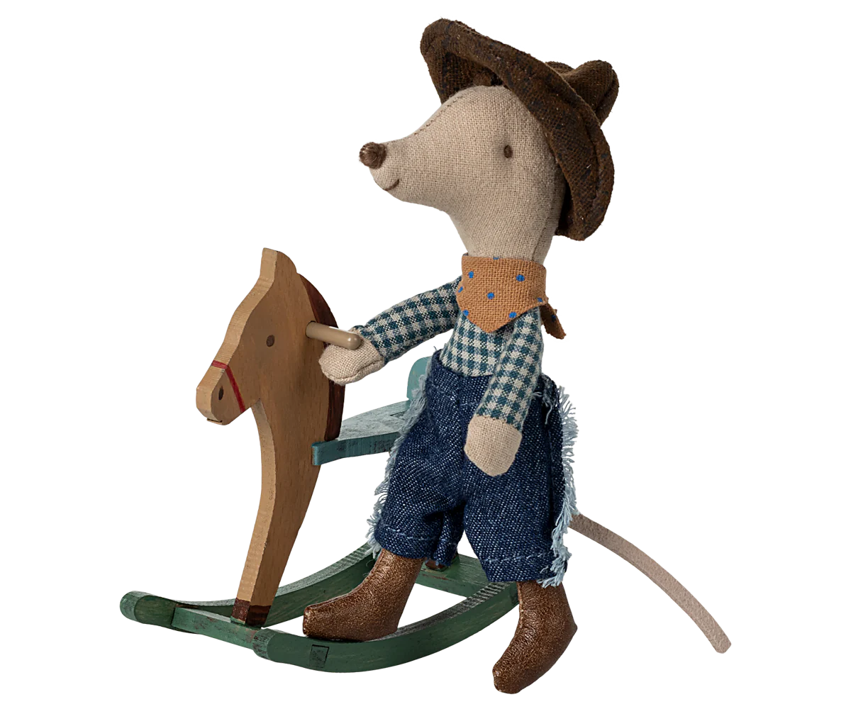 cowboy mouse on rocking horse