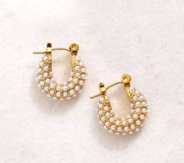 dainty pearl studded hoops
