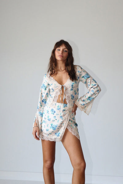 floral satin mini skirt