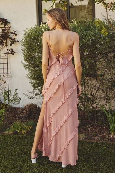 diagonal ruffled maxi dress