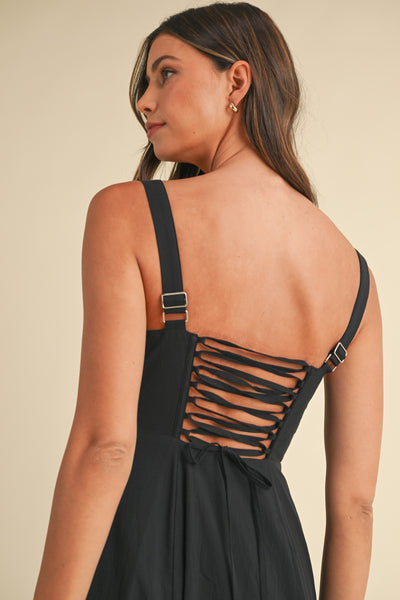 poplin bustier lace up dress