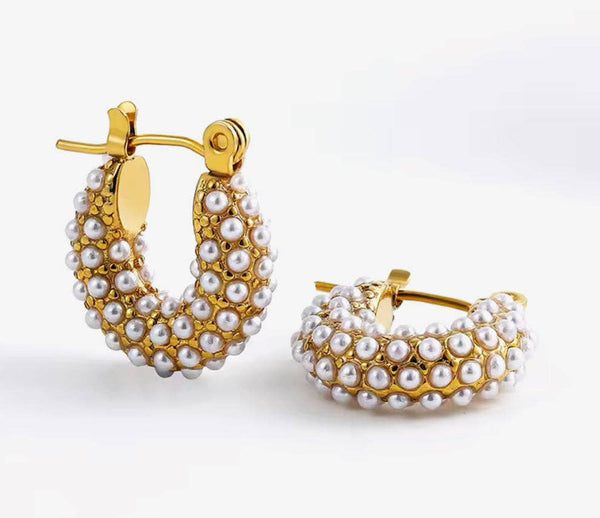 dainty pearl studded hoops