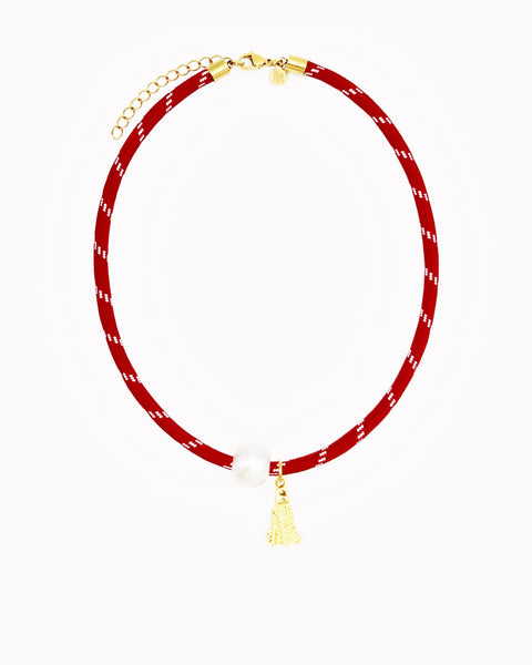 tassel pearl charm paracord necklace