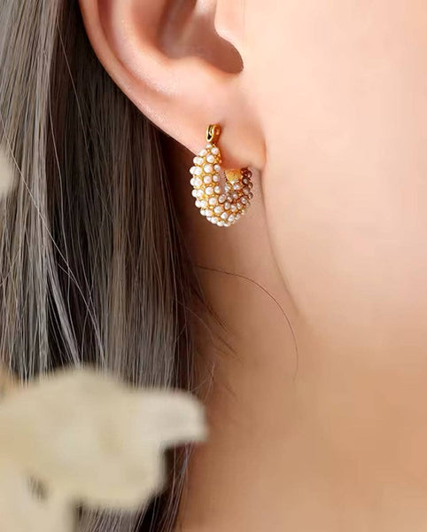 dainty pearl studded hoops