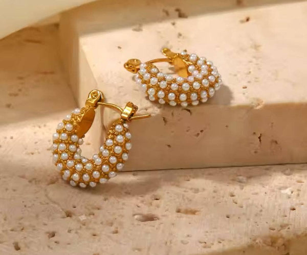 dainty pearl studded hoops