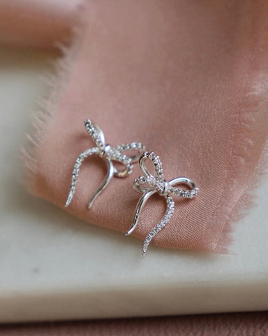 silver cz bow studs