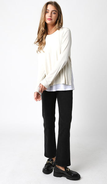 lined crew neck sweater