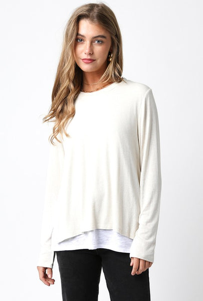 lined crew neck sweater