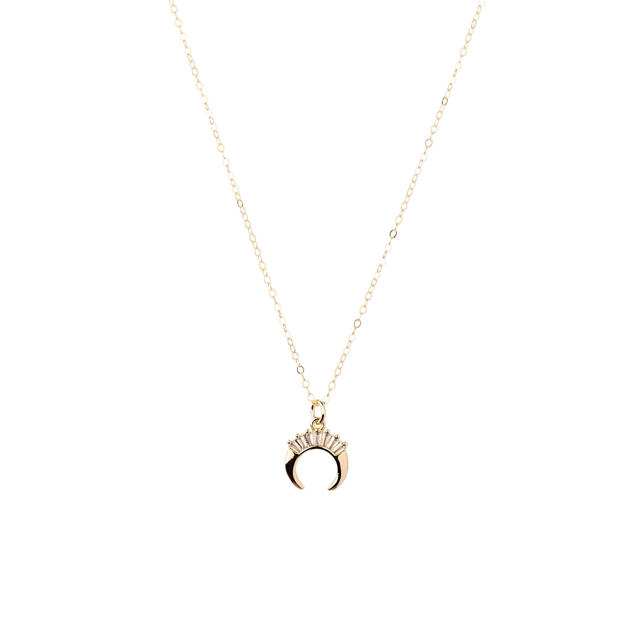 Baguette CZ Crescent Moon Necklace on Gold filled Chain