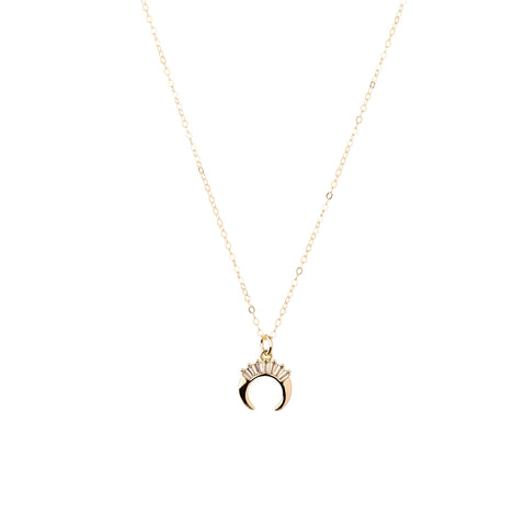 Baguette CZ Crescent Moon Necklace on Gold filled Chain