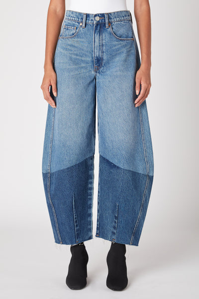 patchwork denim barrel leg