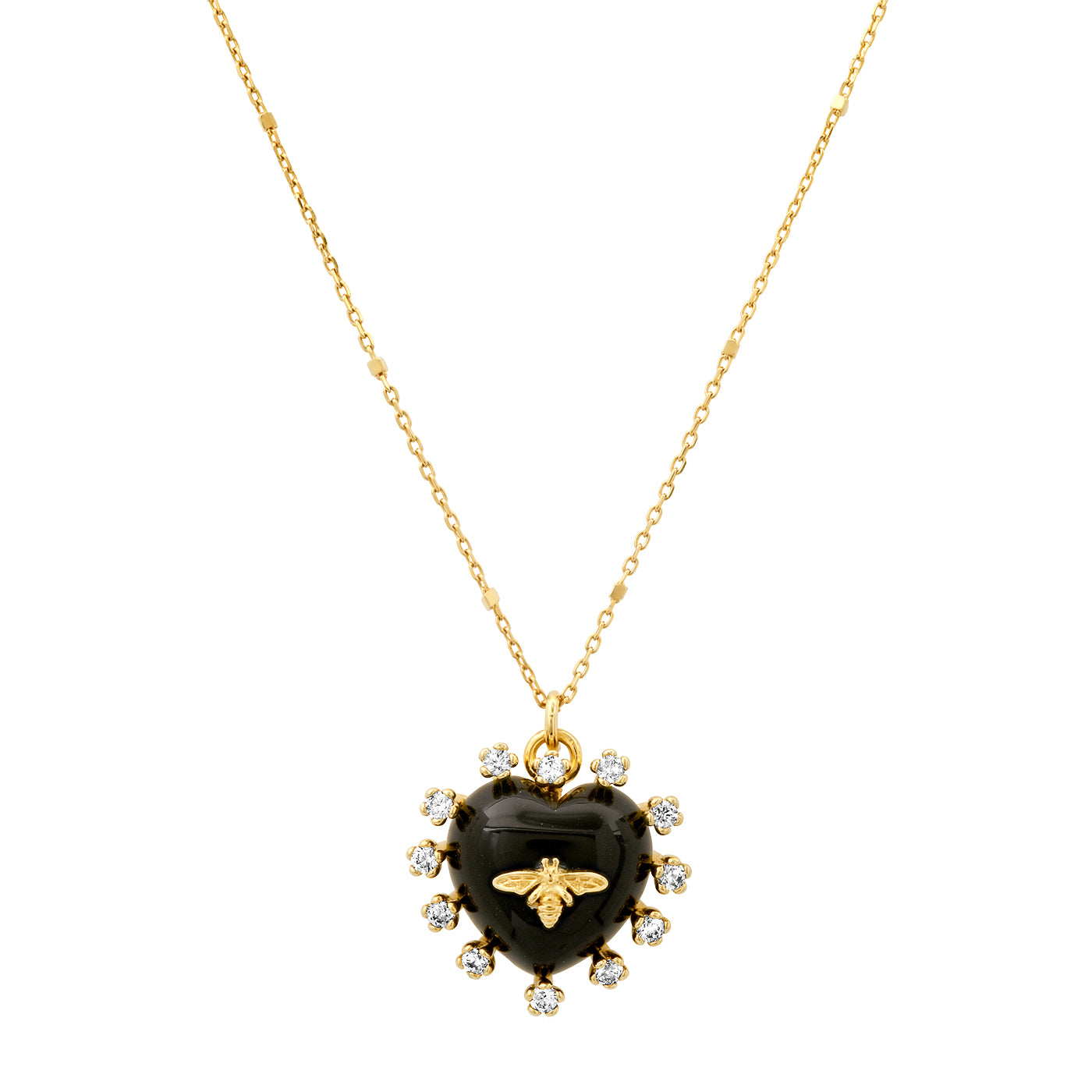 onyx heart bee necklace