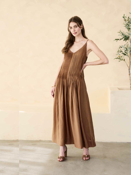 pleat maxi dress