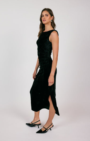 cowl neck velvet midi