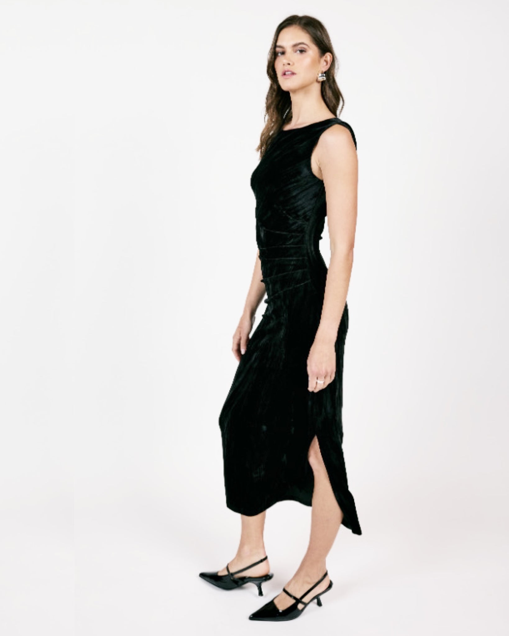 cowl neck velvet midi