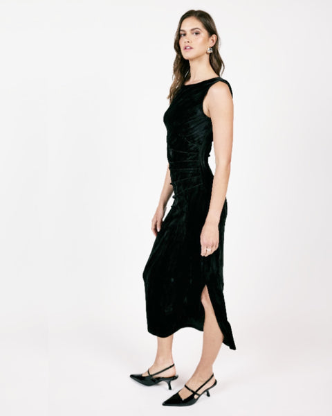 cowl neck velvet midi