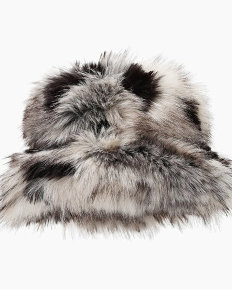 faux fur color block bucket hat