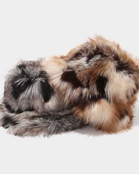 faux fur color block bucket hat