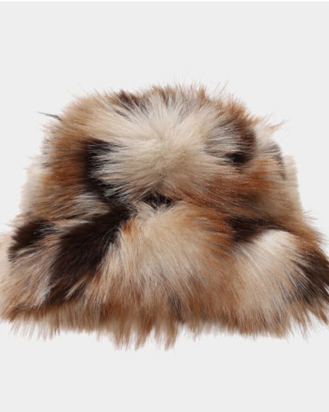 faux fur color block bucket hat