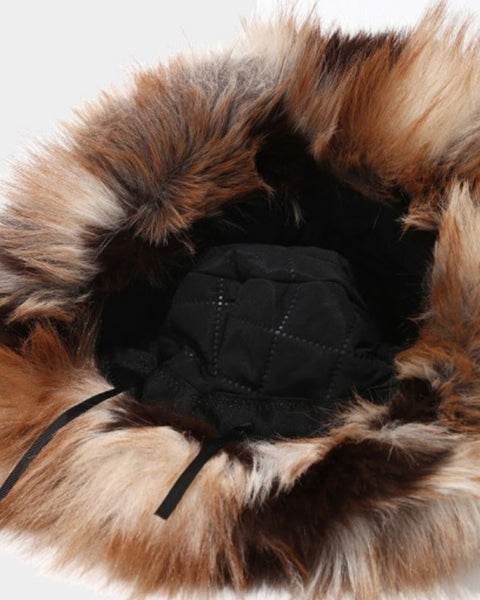 faux fur color block bucket hat