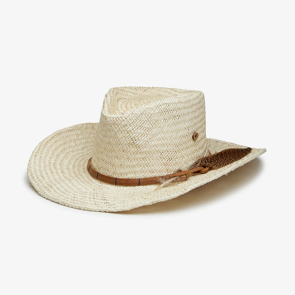 atlas straw feathered hat