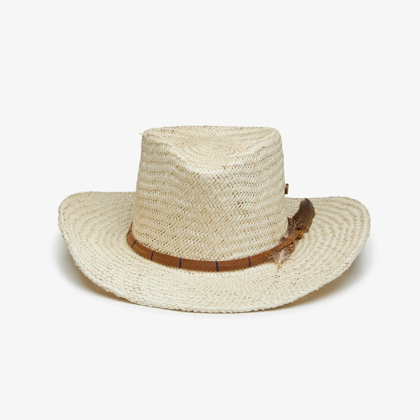 atlas straw feathered hat