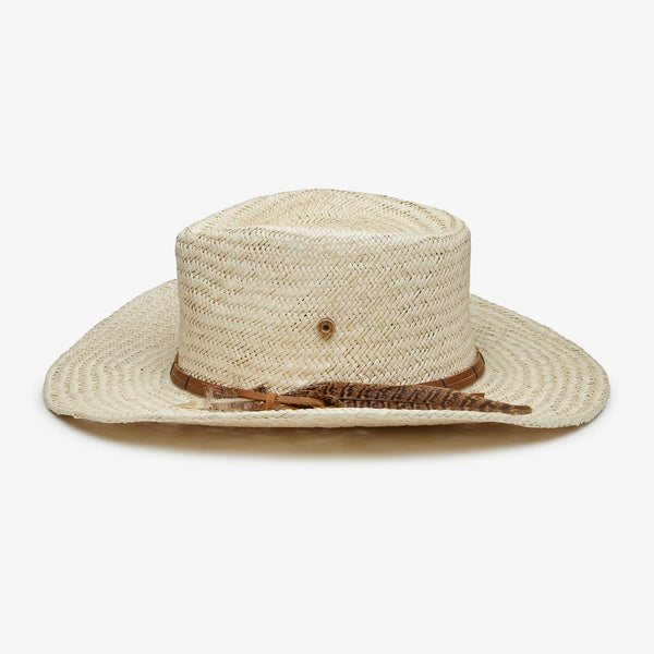 atlas straw feathered hat