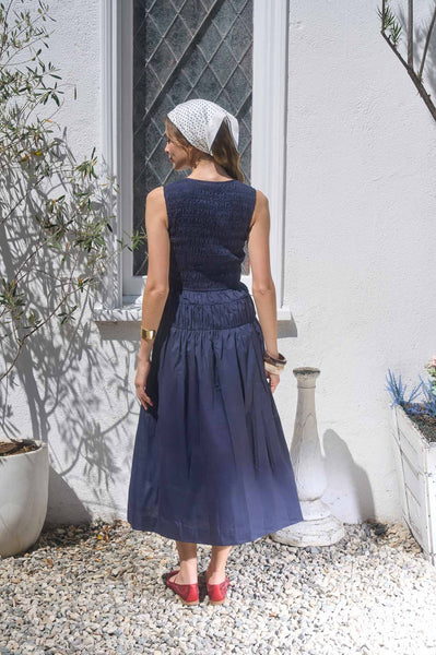 smocked shirred waist midi