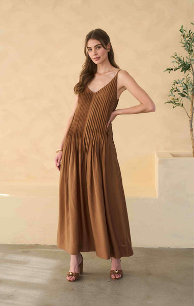 pleat maxi dress