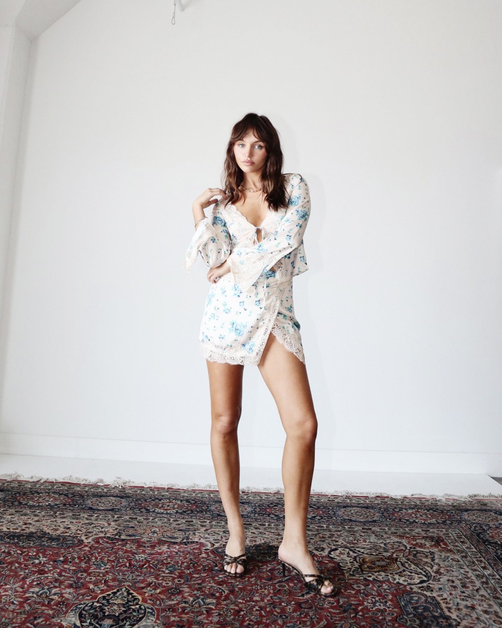 floral satin mini skirt