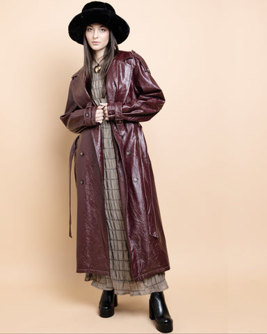 faux leather trench coat