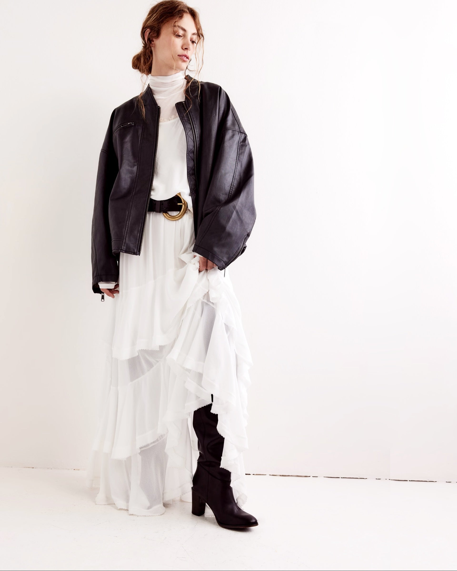 marie claire★A-line skirt tencel  MC17 Phia Cotton Mixed Print Maxi Skirt