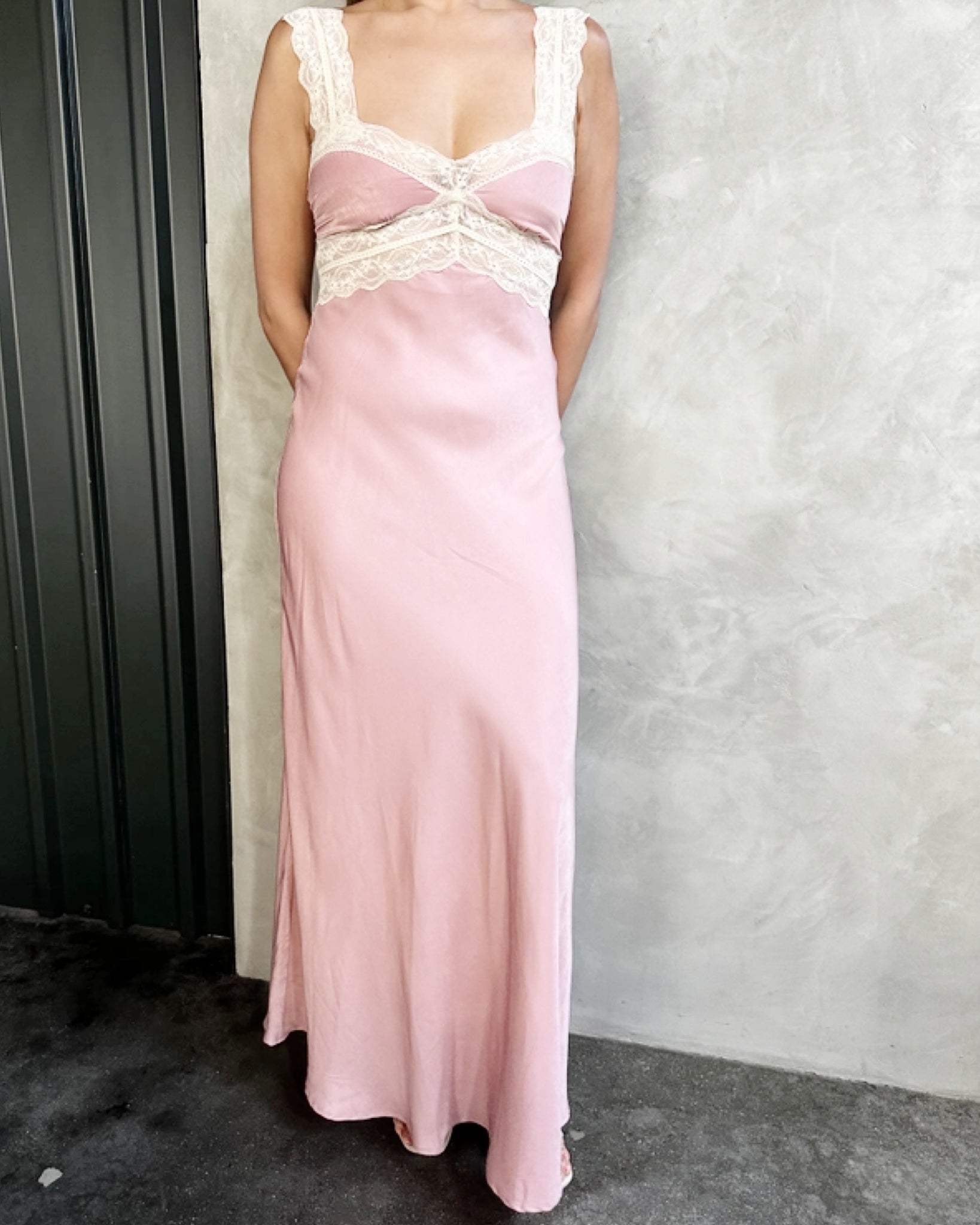 lovely lace satin maxi dress