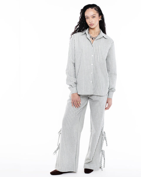stripe shirt with keyhole tie
