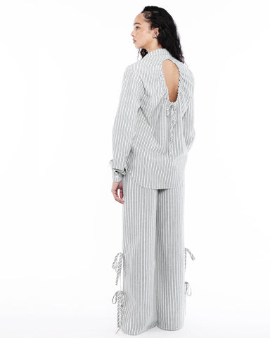 stripe shirt with keyhole tie