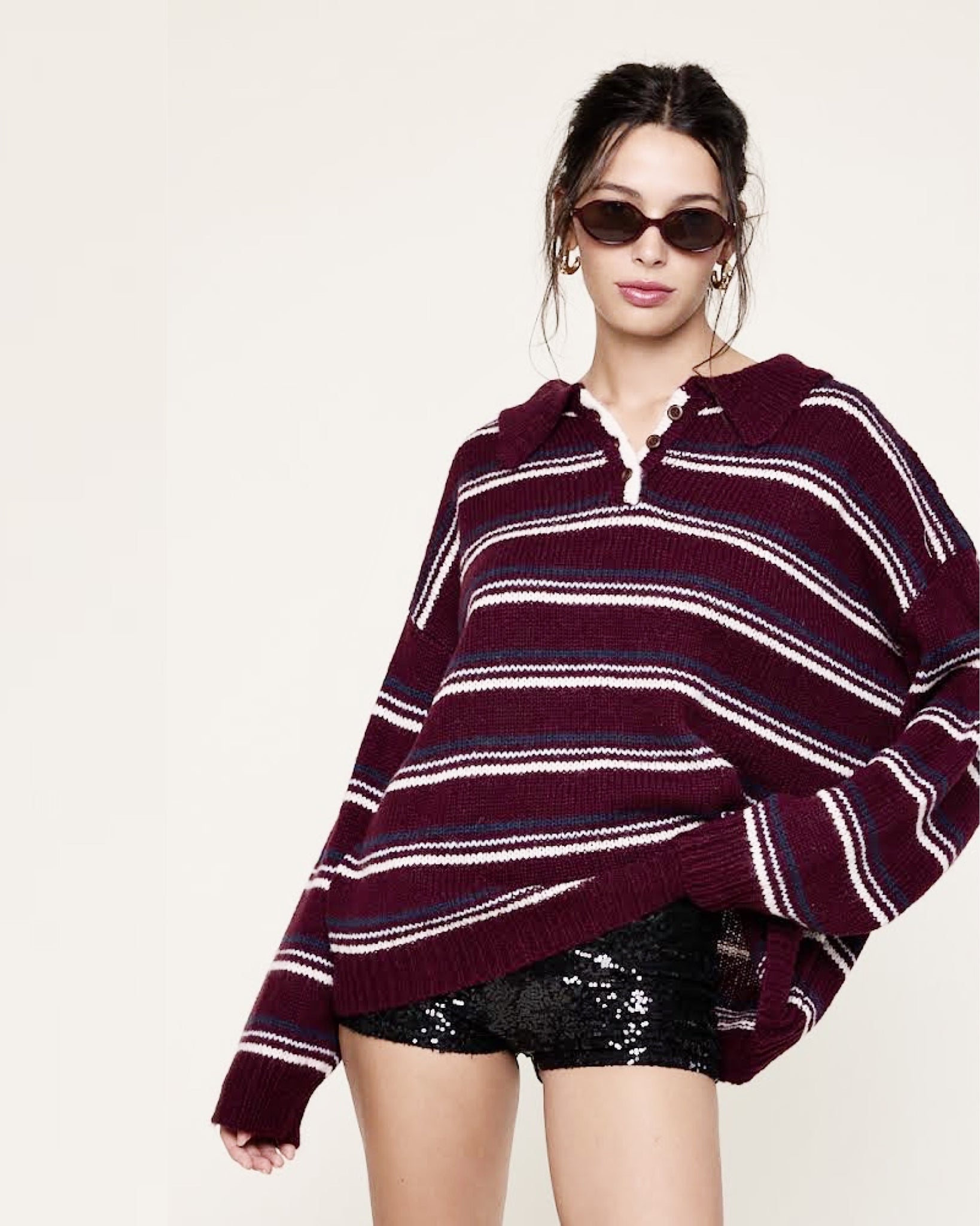 deep stripe collared sweater