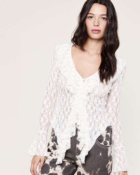 ruffle flare sleeve lace top