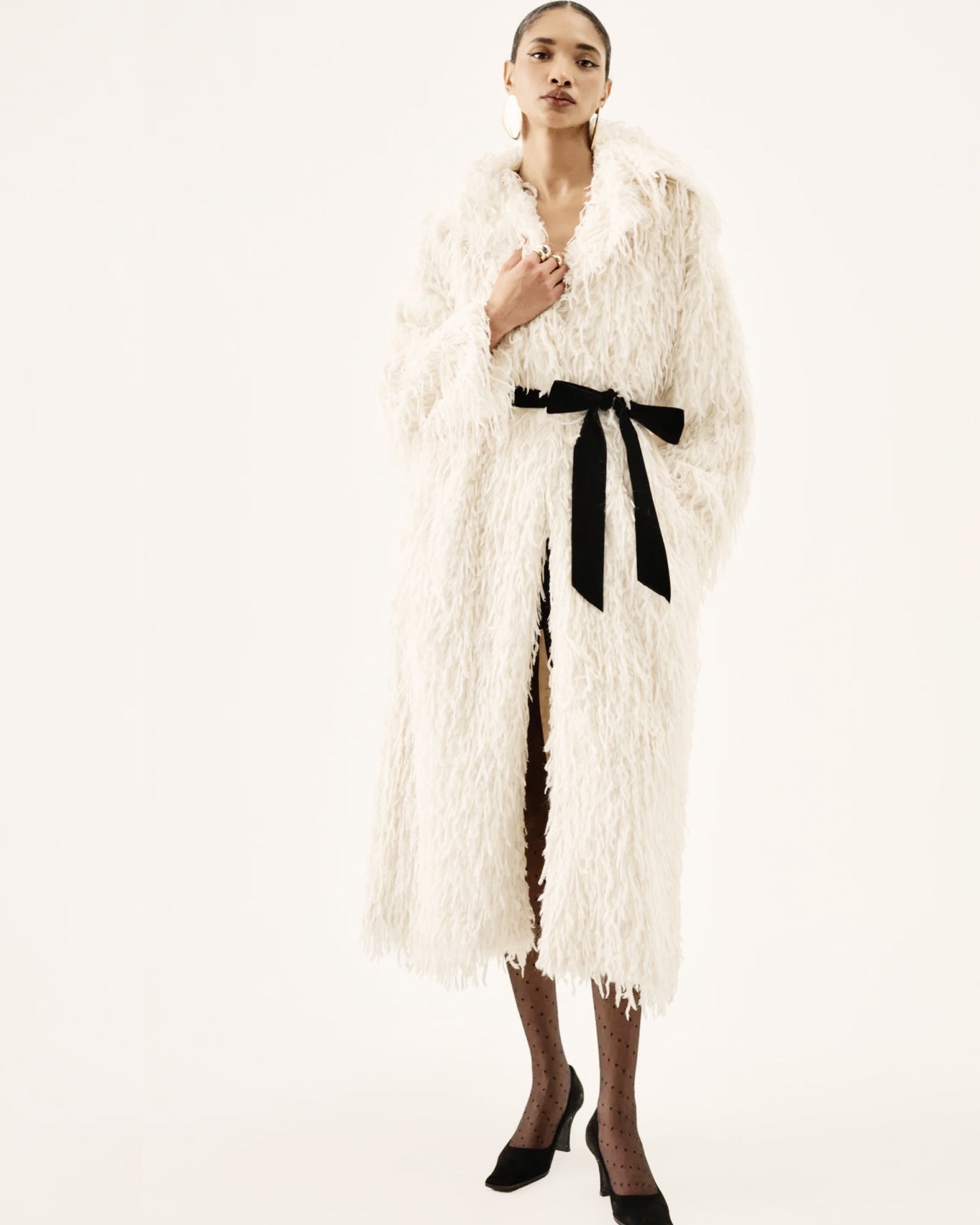 ruffle faux feather coat