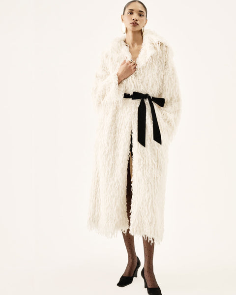 ruffle faux feather coat