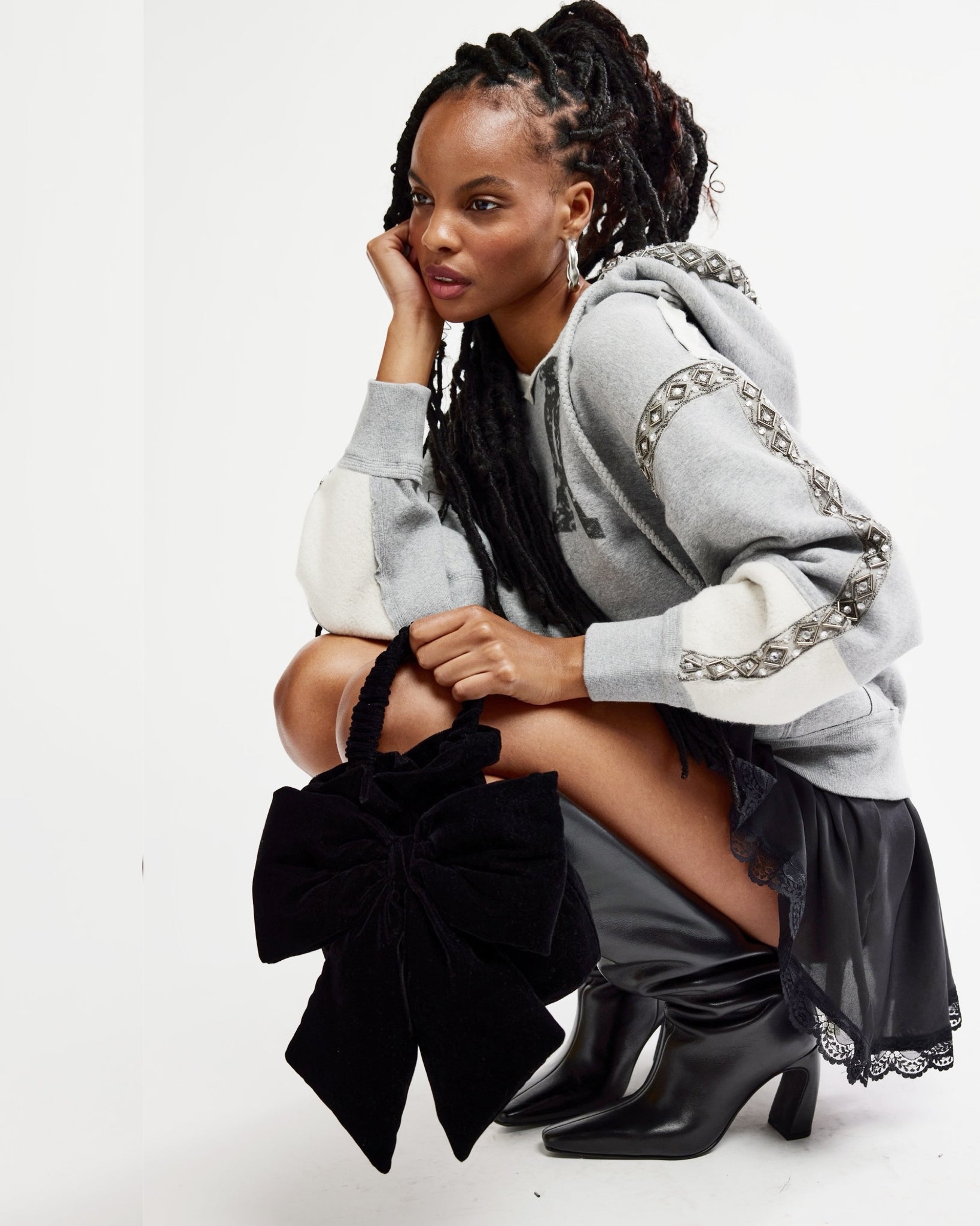 belle velvet bow bag