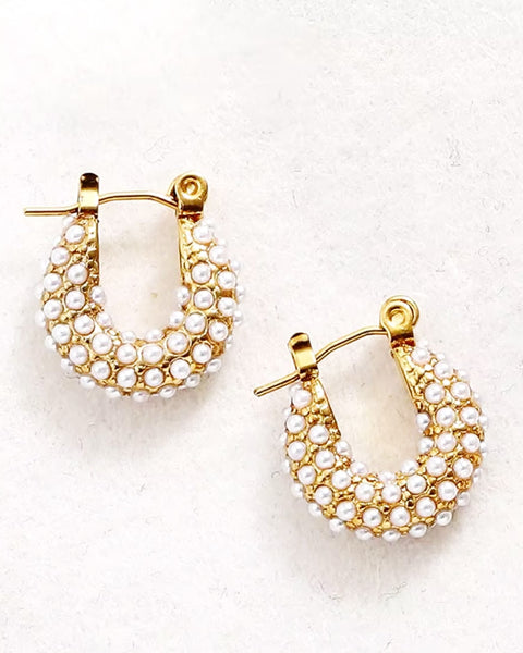 dainty pearl studded hoops