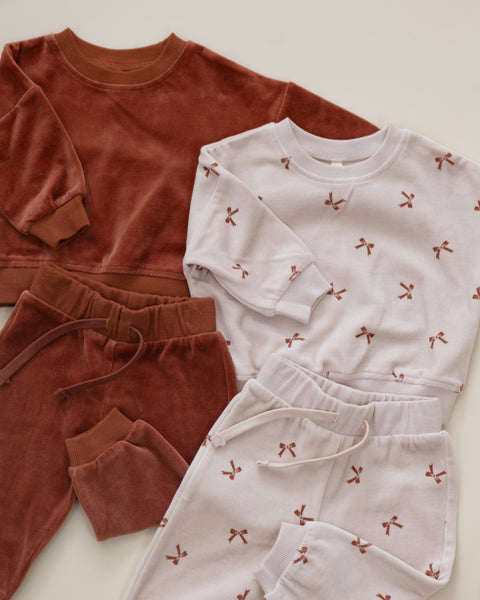 velour relaxed sweatpant bows