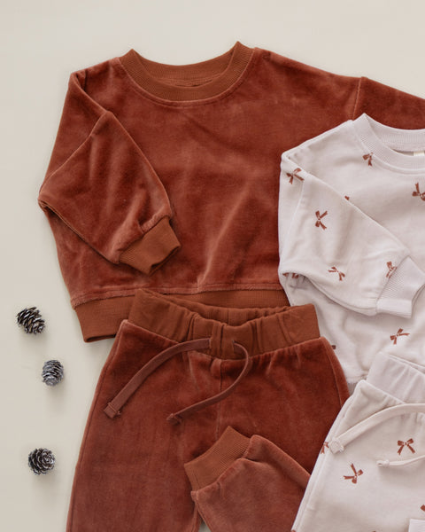 velour relaxed sweatpant bows
