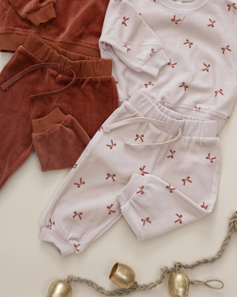 velour relaxed sweatpant bows