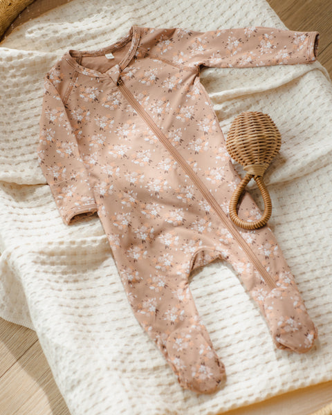 bamboo zip footie fall floral