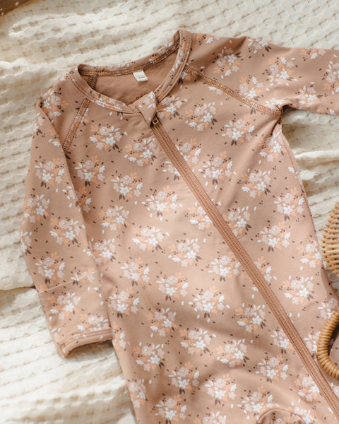 bamboo zip footie fall floral