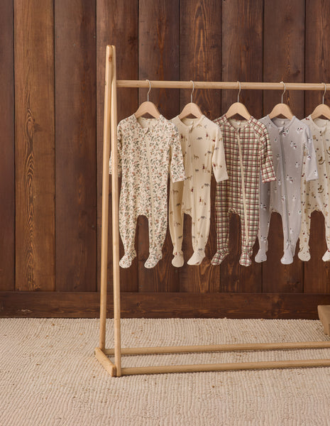 bamboo zip footie redwood check