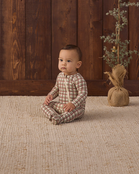 bamboo zip footie redwood check